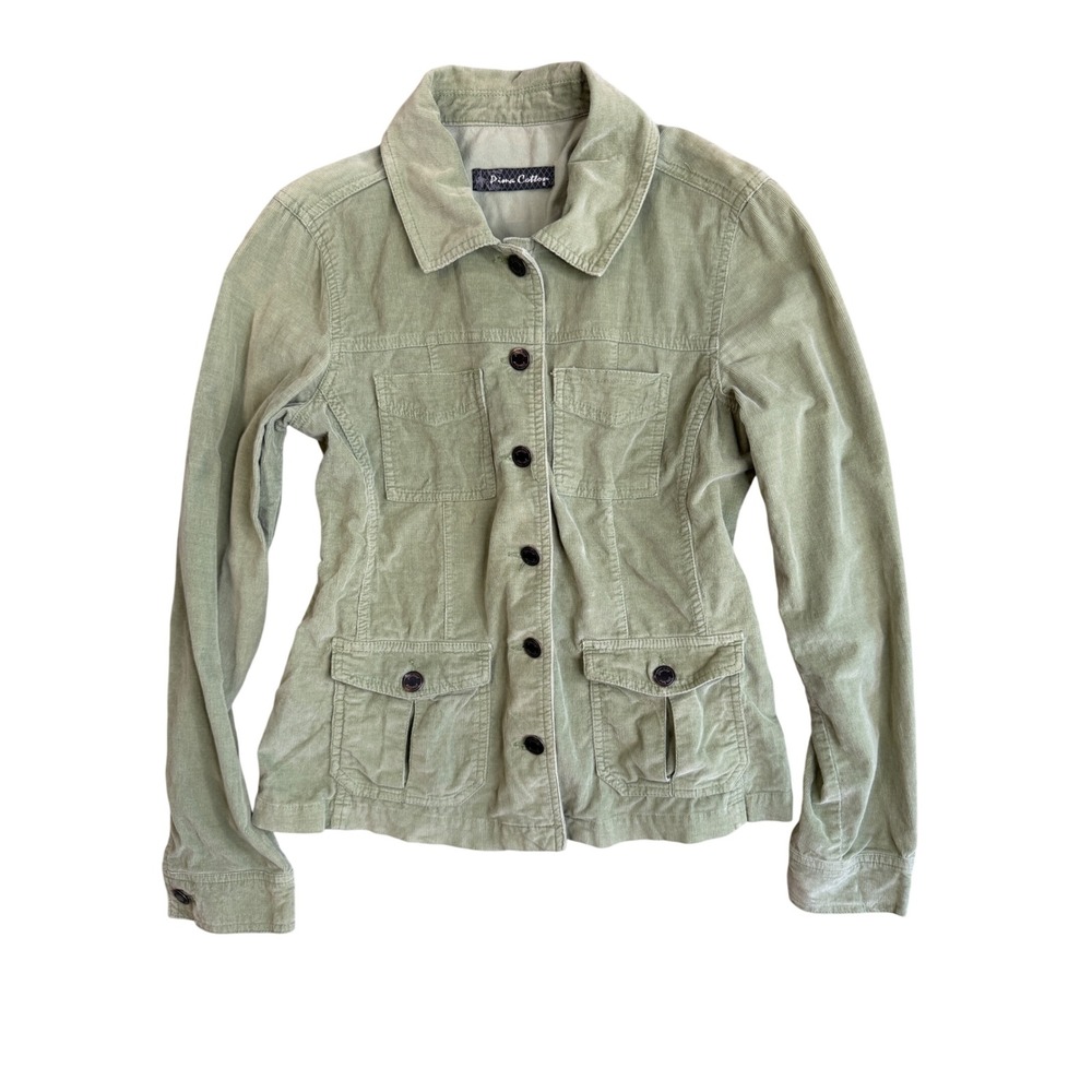 Vintage 90s Y2K Pima Cotton Corduroy Jacket Womens S Green Utility Earthy Gorp